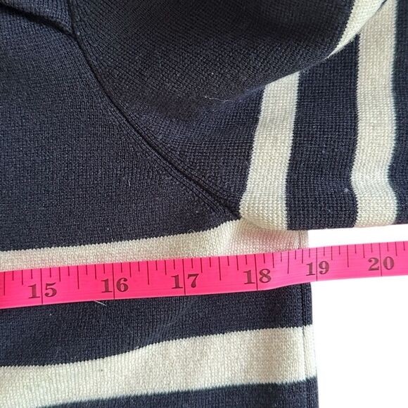 LOFT Navy and White Crew Neck Sweater Nautical Stripes Button Detail Size Medium - Picture 6 of 7